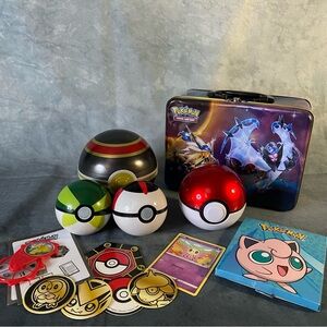 Pokémon Ball Bundle w Tin Box Various Pokeball (4) Storage Container Collectable
